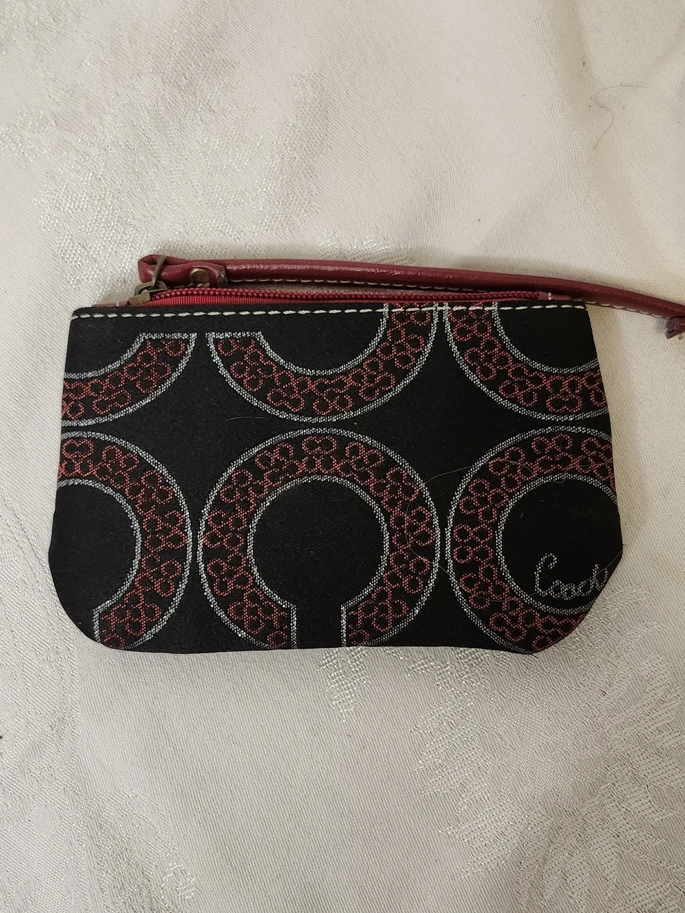 Y2K Coach Black and Red Signature Wristlet Pouch